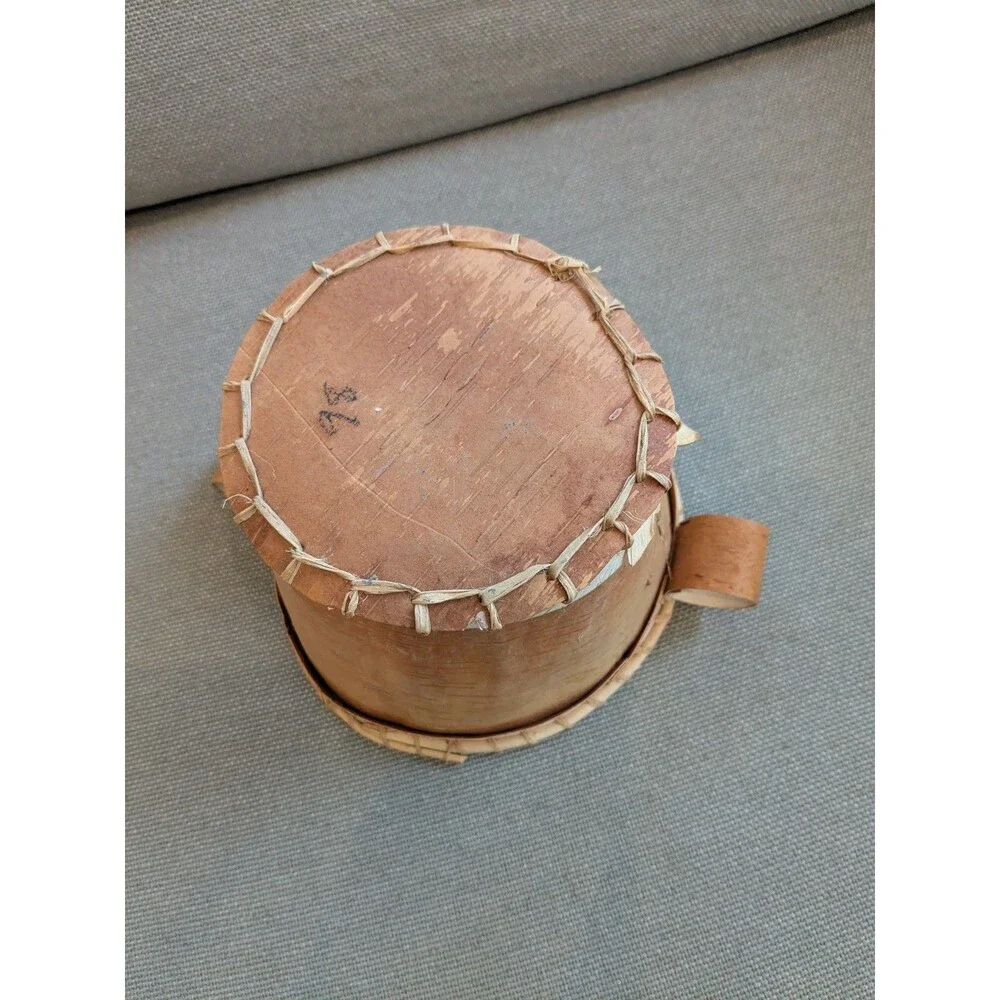Vintage‎ Birch Bark Basket Native American Ojibwe Hand Made 7''